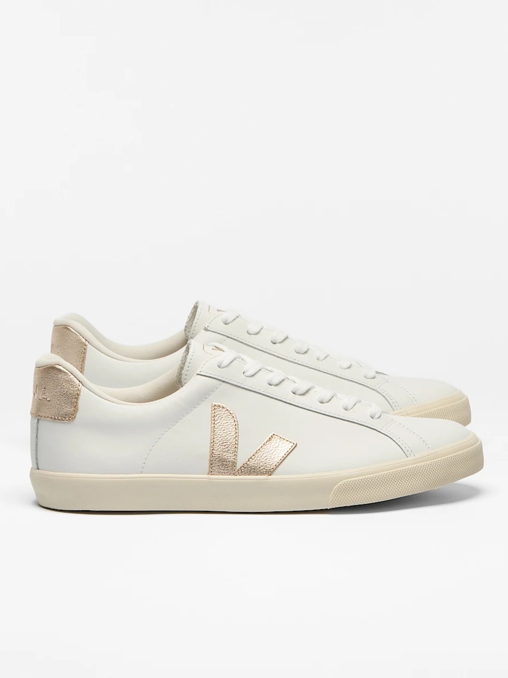 New in box Veja Esplar leather sneakers in white/gold - Picture 2 of 9